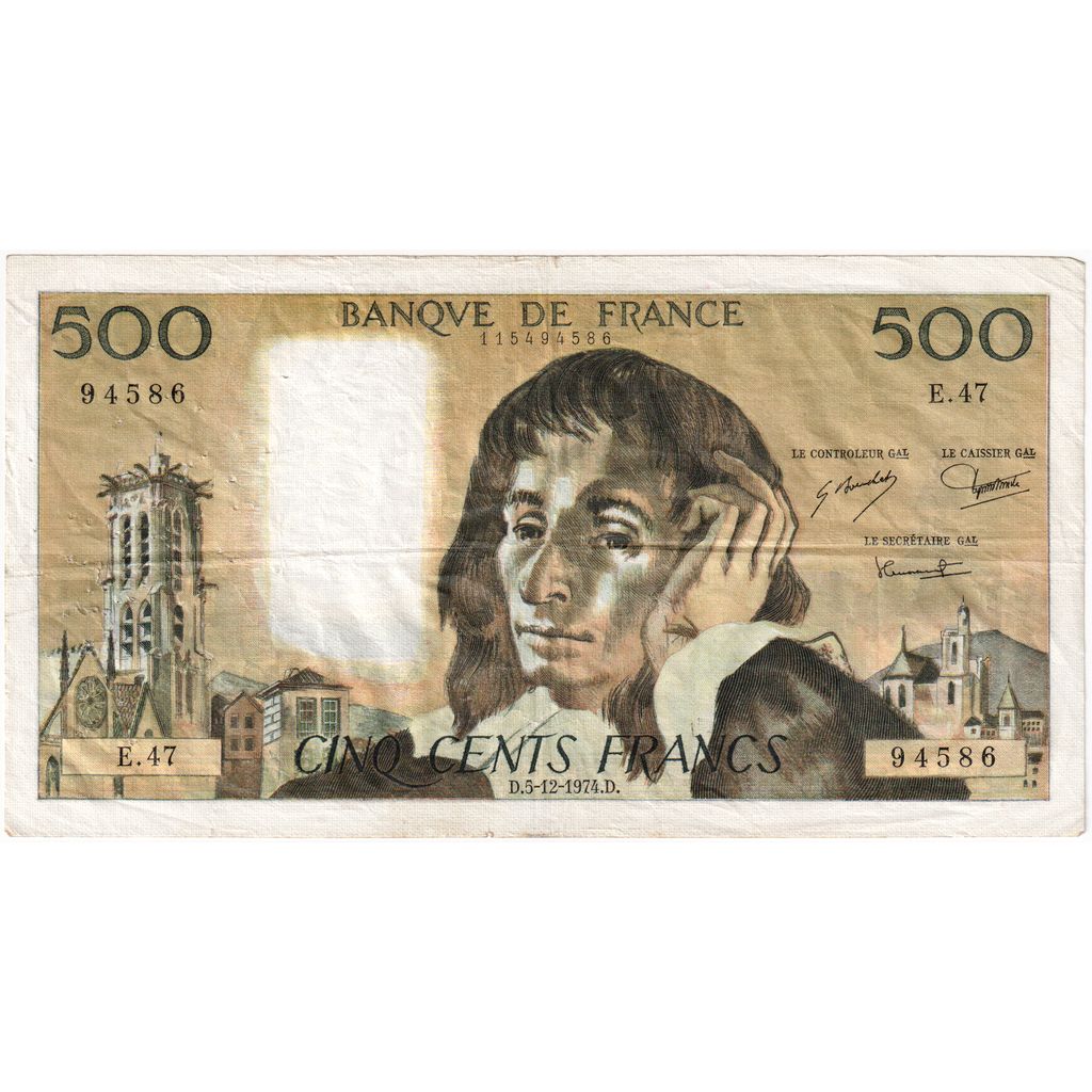 Francia, 500 Francs, Pascal, 1974-12-05, E.47, BB