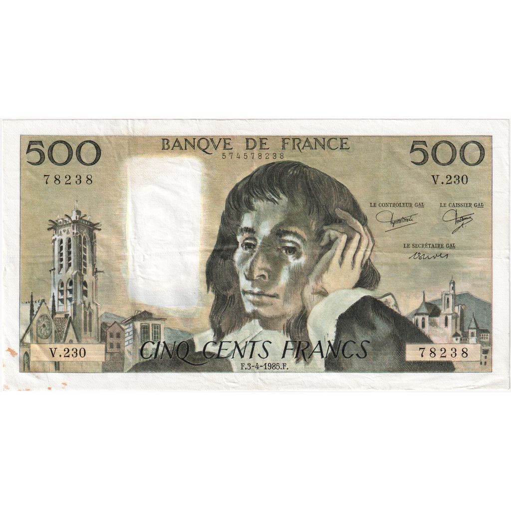 Frankrijk, 500 Francs, Pascal, 1985-04-03, V.230, TTB