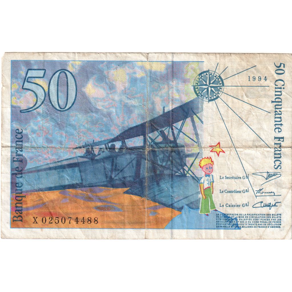 Francja, 50 Francs, St Exupéry, X025074488, VF(30-35)