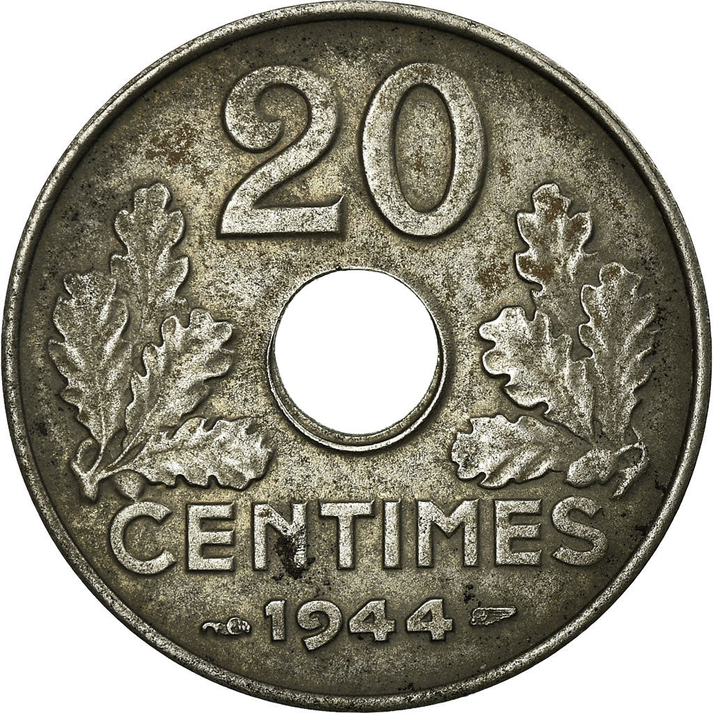 Coin, France, État français, 20 Centimes, 1944, Paris, AU(55-58), Zinc