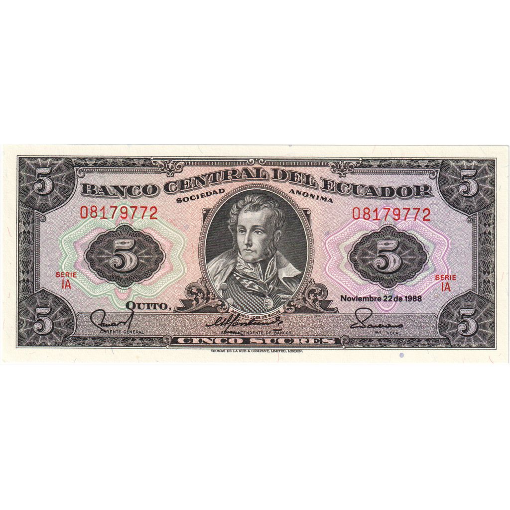 Équateur, 5 Sucres, 1988-11-22, NEUF