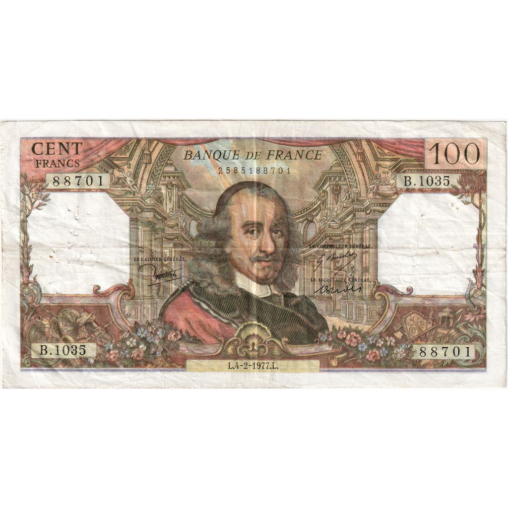 France, 100 Francs, Corneille, 1977-02-04, B.1035, VF(30-35)