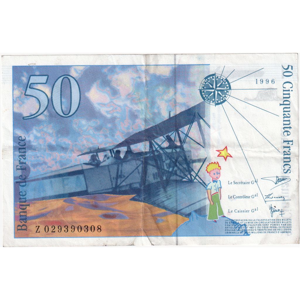 France, 50 Francs, St Exupéry, Z029390308, EF(40-45)