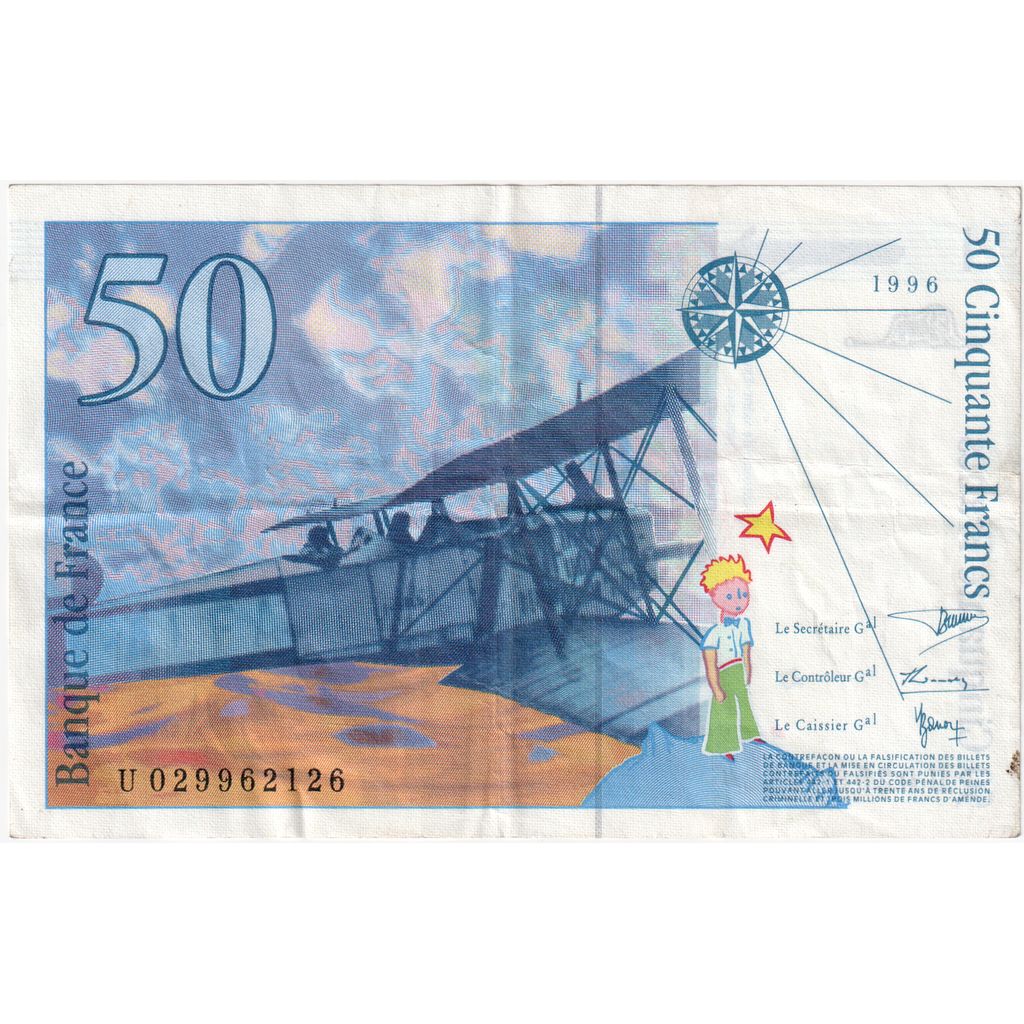 France, 50 Francs, St Exupéry, U029962126, EF(40-45)