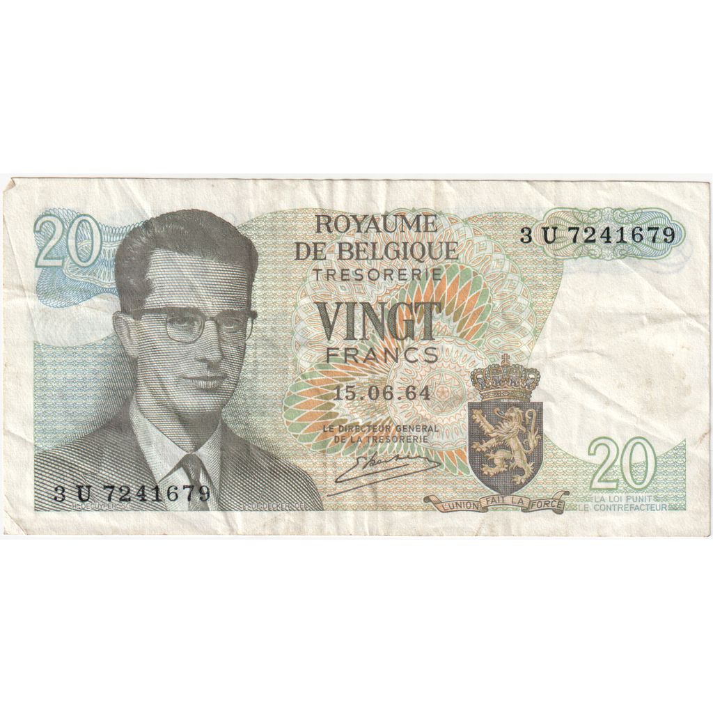 België, 20 Francs, 1964-06-15, TTB