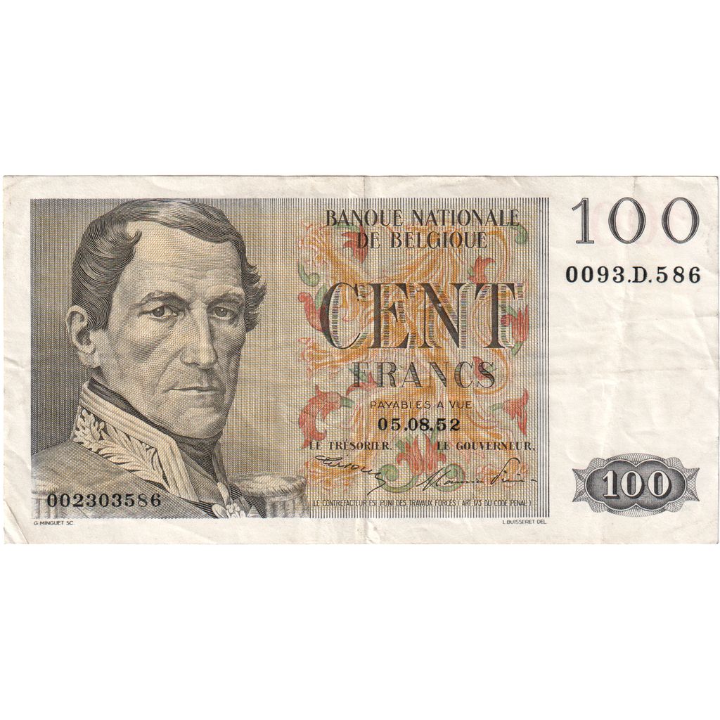 Belgium, 100 Francs, 1952-08-5, EF(40-45)