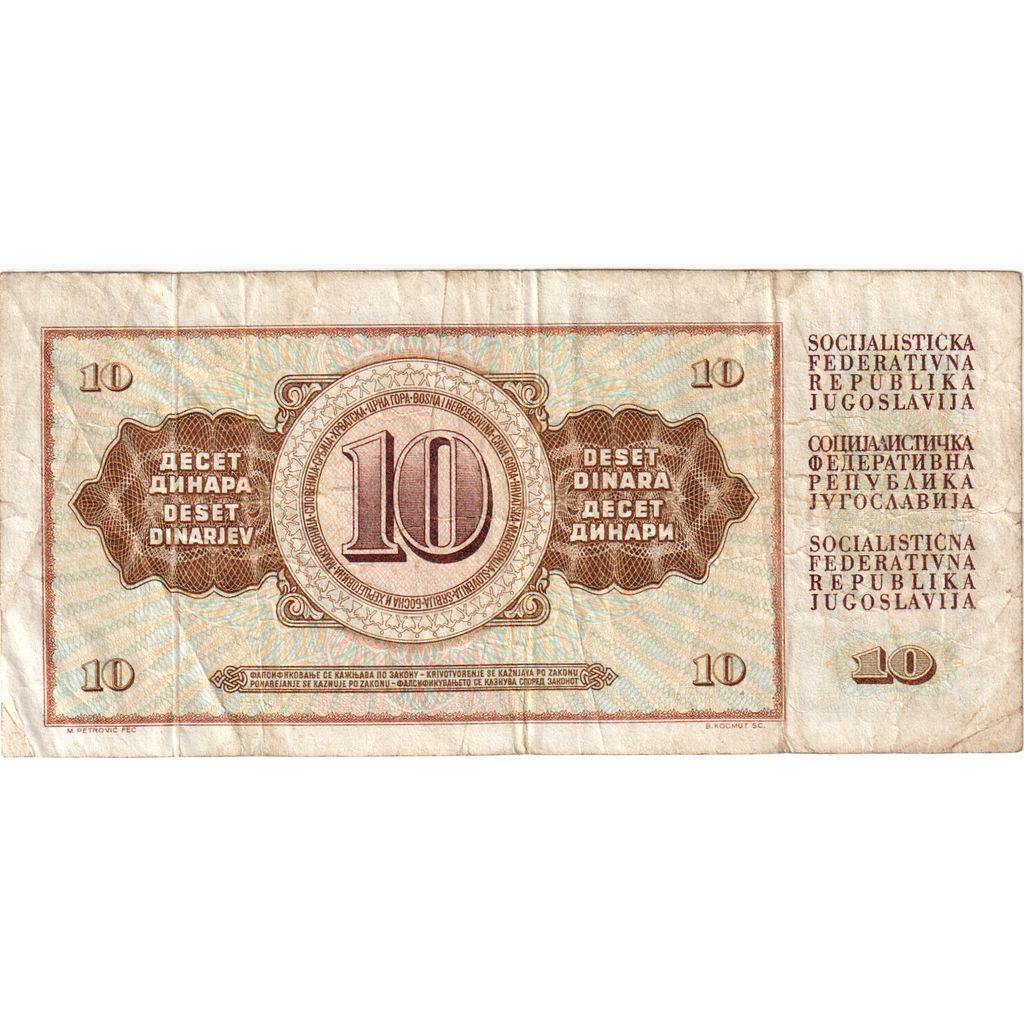 Yugoslavia, 10 Dinara, 1968-05-01, VF(20-25)