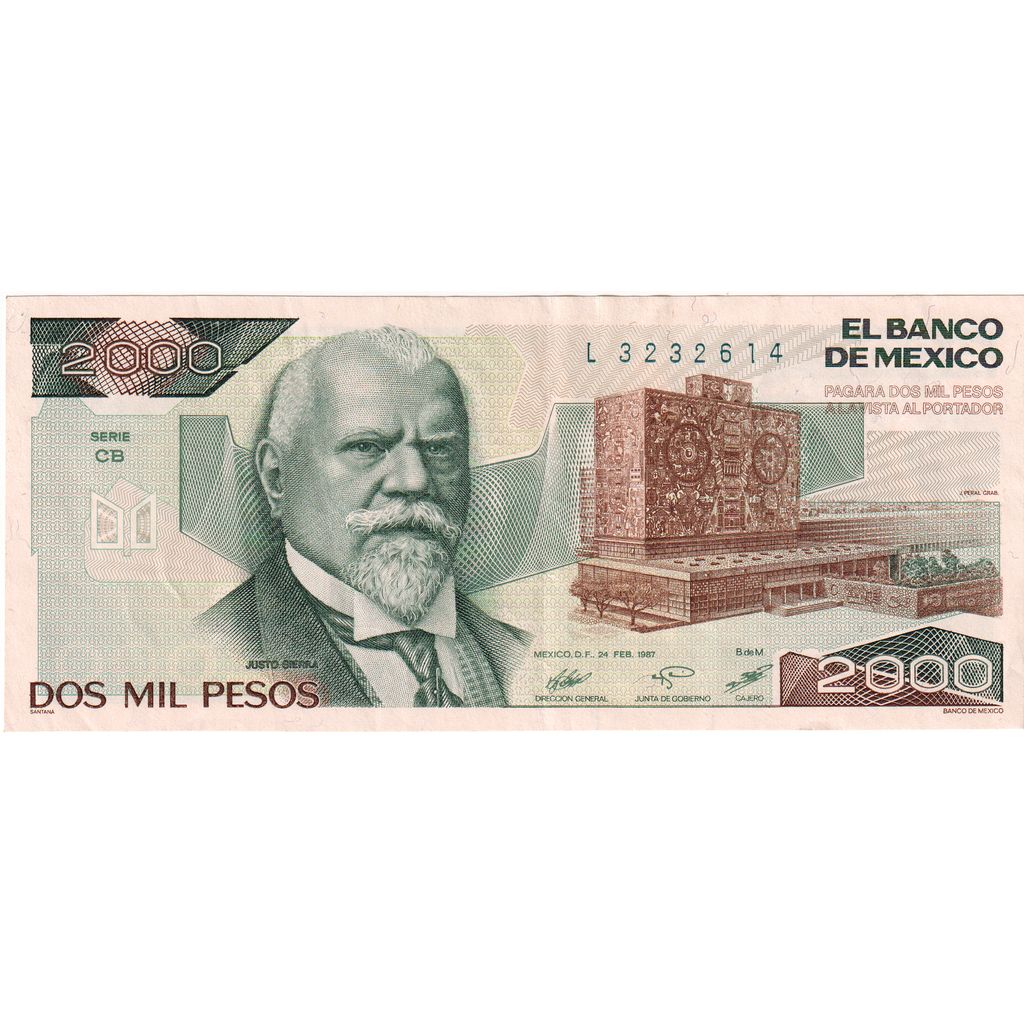 Mexico, 2000 Pesos, 1987-02-24, AU(50-53)