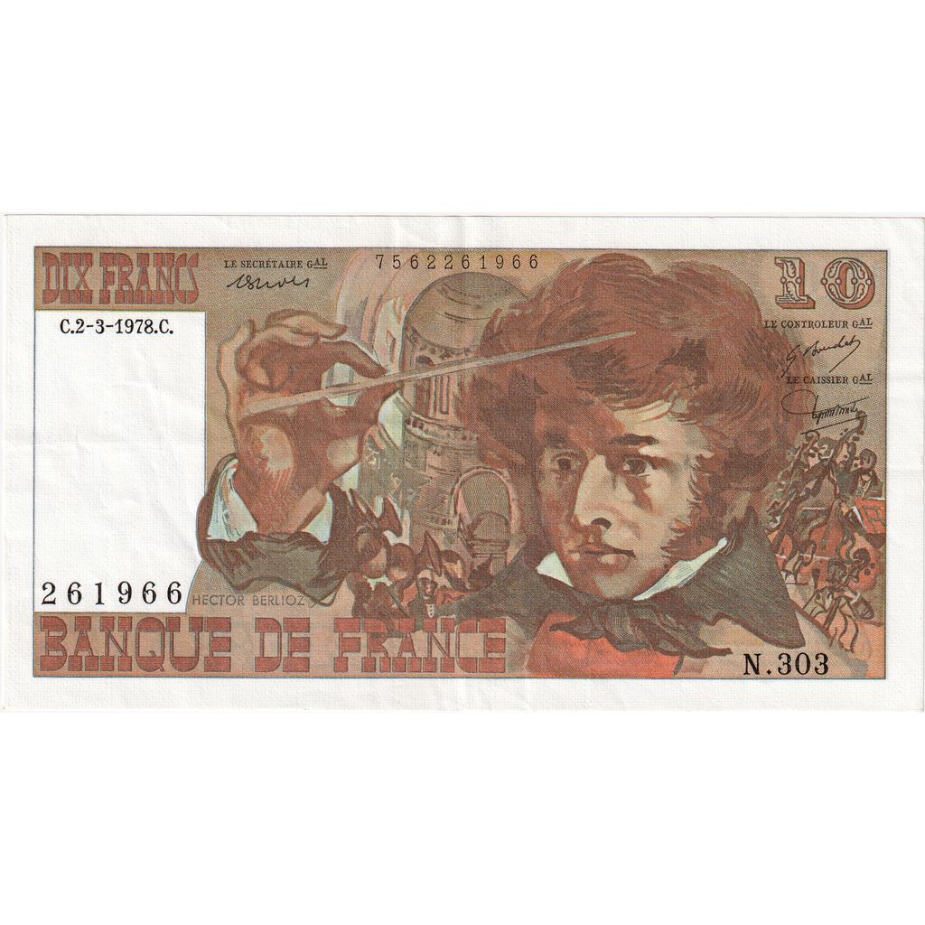 Francja, 10 Francs, Berlioz, 1978-03-02, N.303, AU(50-53)