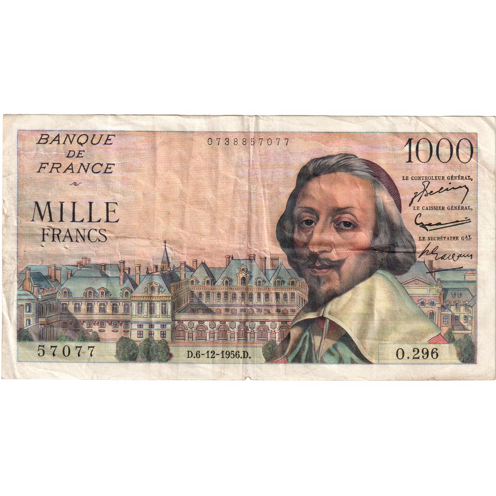 Frankrijk, 1000 Francs, Richelieu, 1956-12-06, O.296, TB+