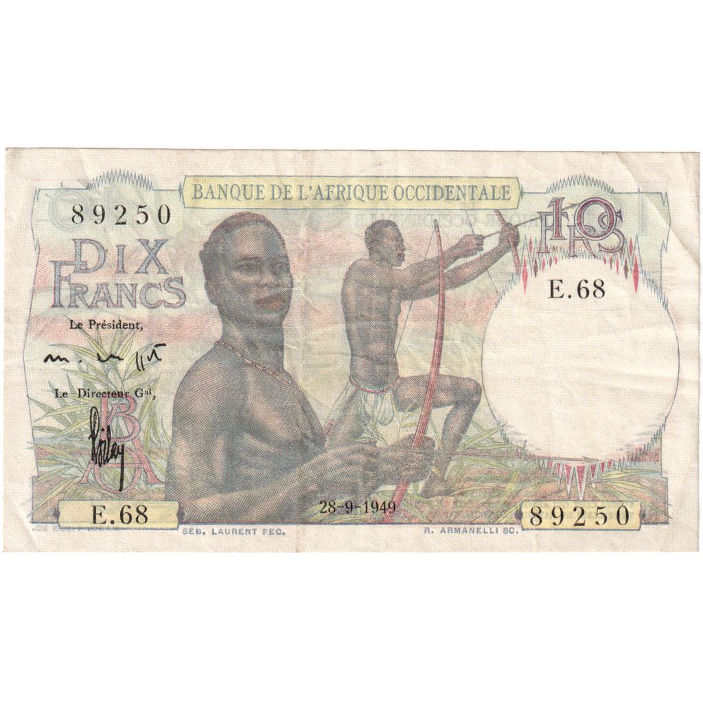 French West Africa, 10 Francs, 1949-09-28, EF(40-45)