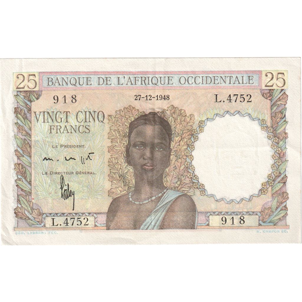 French West Africa, 25 Francs, 1948-12-27, AU(50-53)
