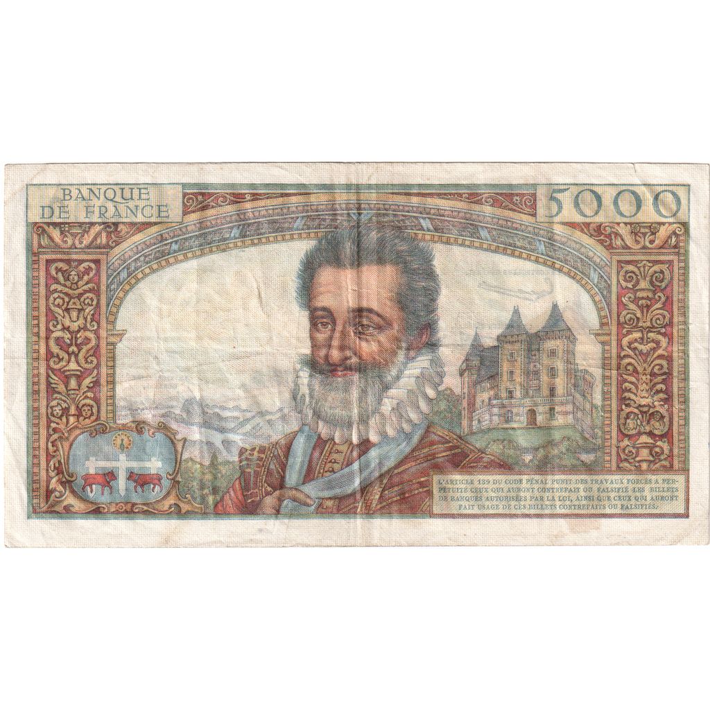 France, 5000 Francs, Henri IV, 1957-06-06, C.10, EF(40-45)