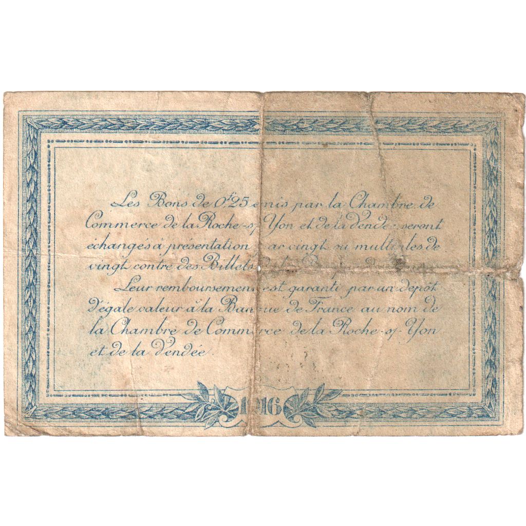 Francia, La Roche S/- Yon & De la Vendée, 25 Centimes, 33192/H, BB, Pirot:65-26