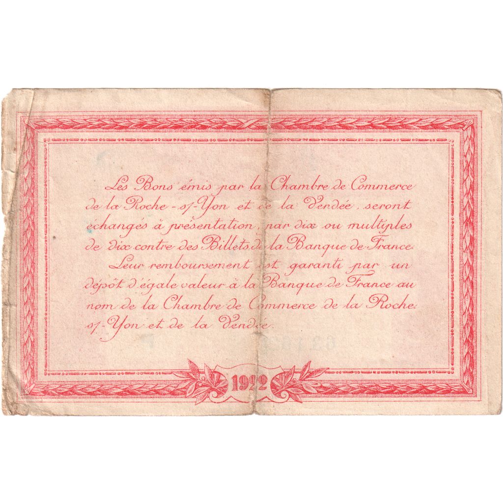 France, 1 Franc, ROCHE SUR YON/VENDEE, 63,162/P, Chambre de Commerce, VF(20-25)