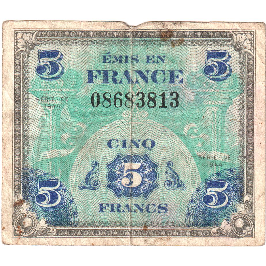 France, 5 Francs, Flag/France, 08683813, VF(20-25)