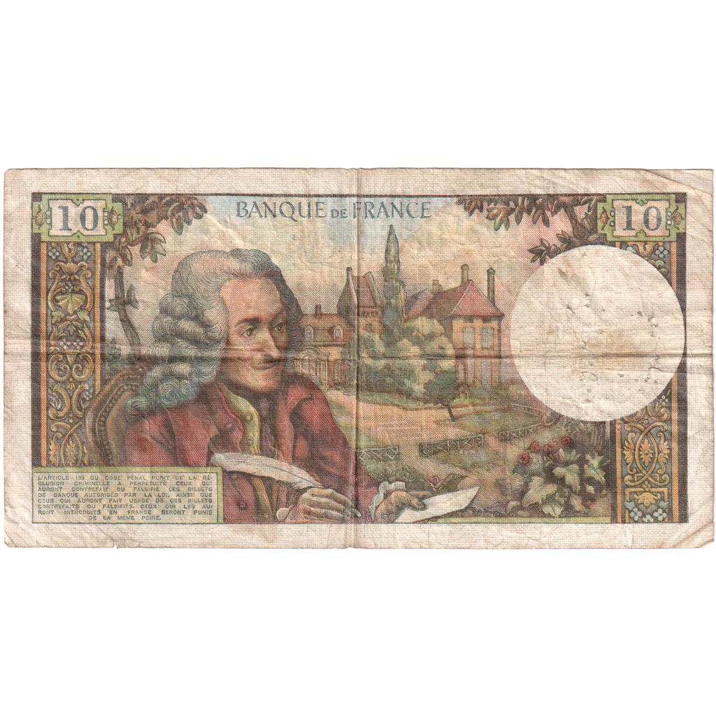 France, 10 Francs, Voltaire, 1972-12-07, J.842, VF(20-25)