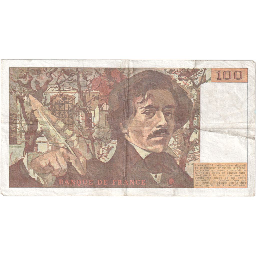France, 100 Francs, Delacroix, B.128, EF(40-45)