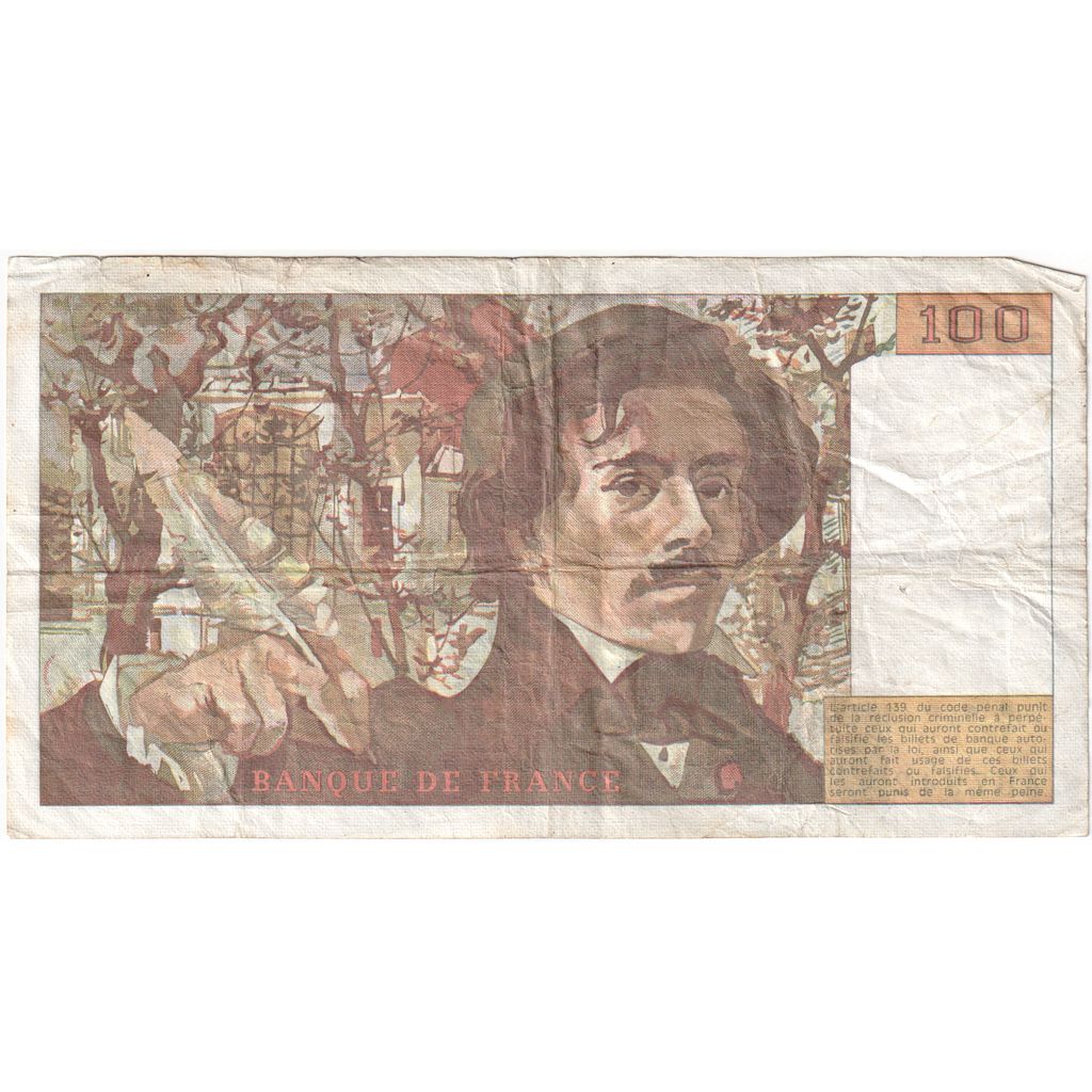 France, 100 Francs, Delacroix, S.131, EF(40-45)