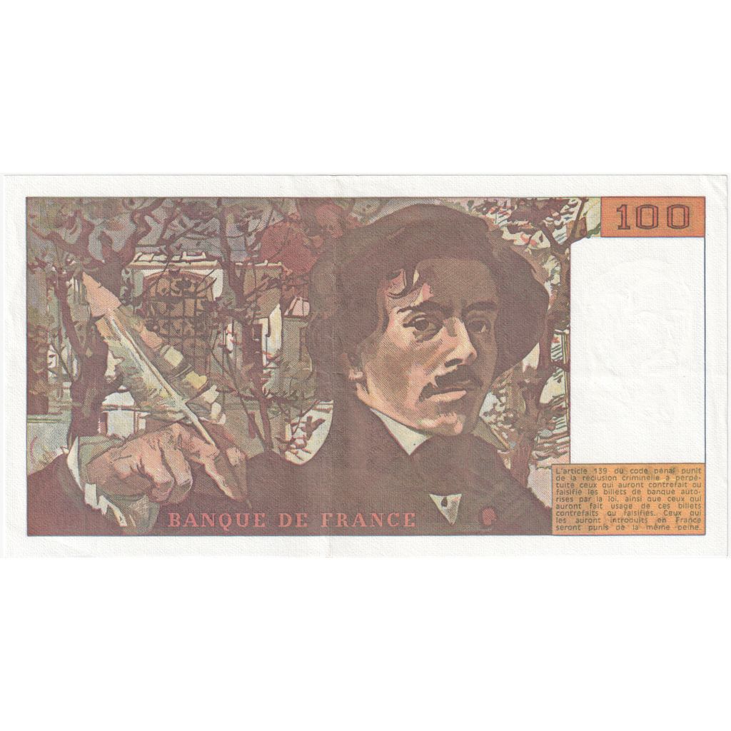 France, 100 Francs, Delacroix, Undated (1993), R.150, AU(50-53)