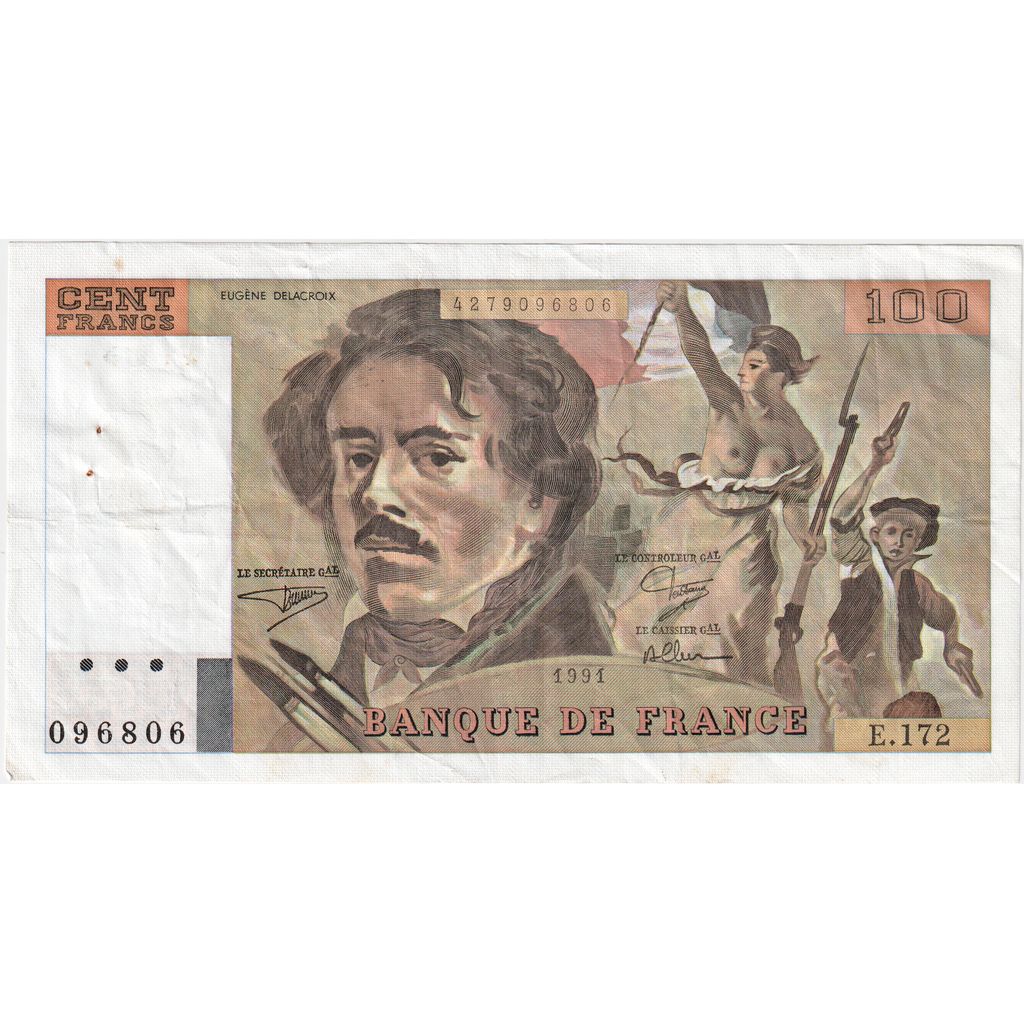 France, 100 Francs, Delacroix, E.172, AU(50-53)