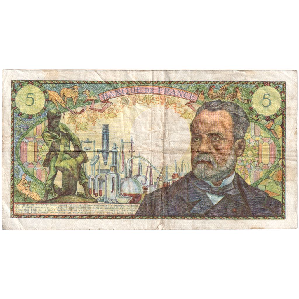 France, 5 Francs, Pasteur, 1969-06-05, G.106, VF(20-25)