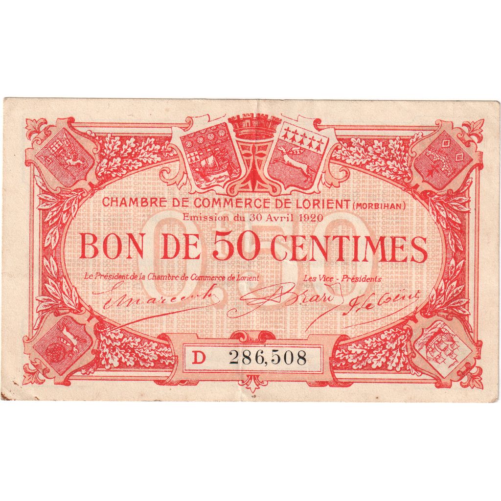 France, 50 Centimes, 1920-04-30, 286,508, Lorient, EF(40-45)