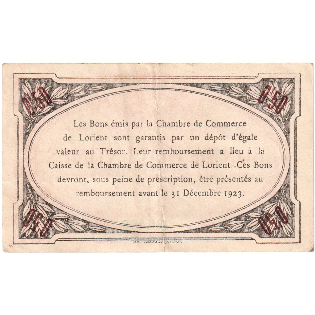 France, 50 Centimes, 1920-04-30, 286,508, Lorient, EF(40-45)