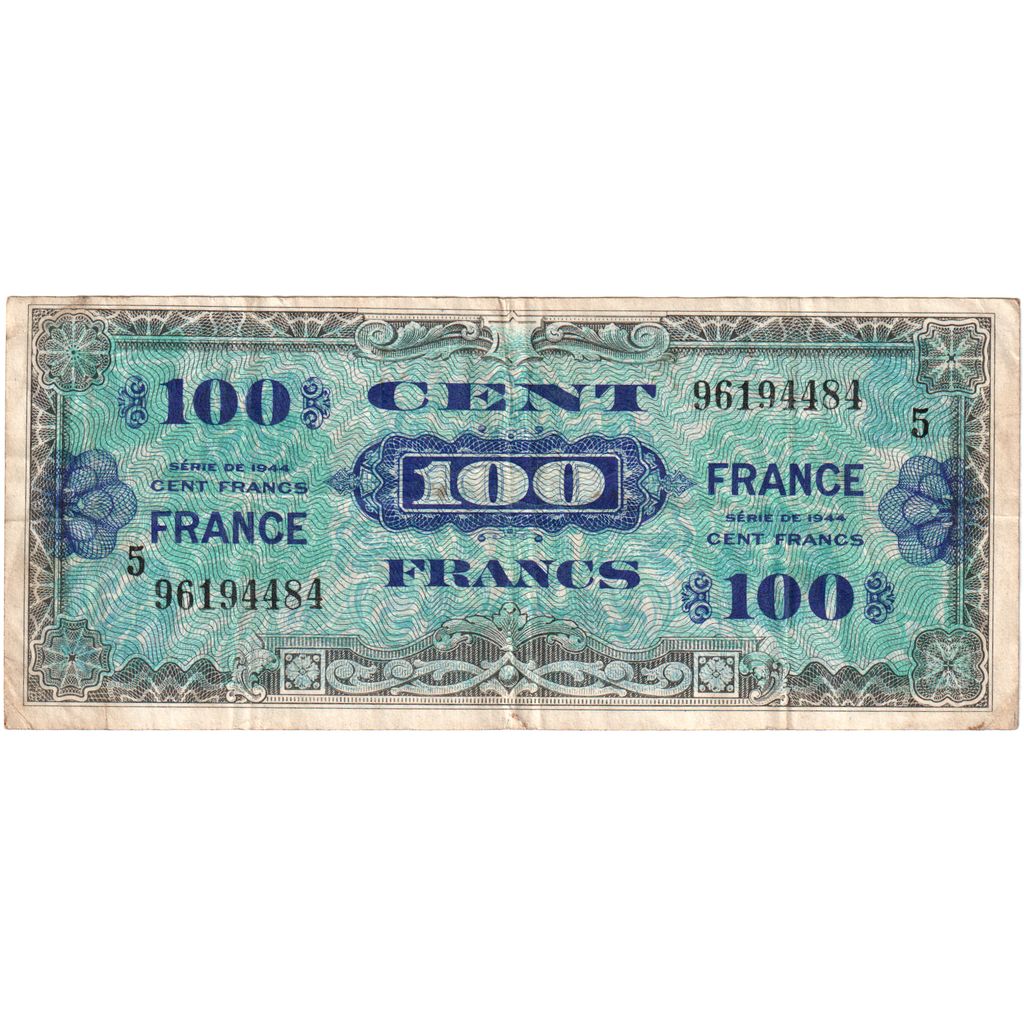 França, 100 Francs, Flag/France, SÉRIE 1944, VF(30-35)