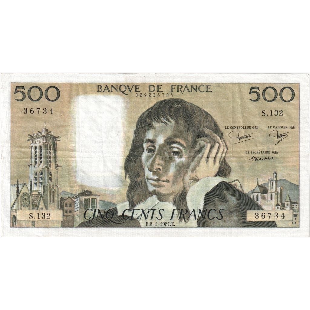 France, 500 Francs, Pascal, 1981-01-08, S.132, EF(40-45)