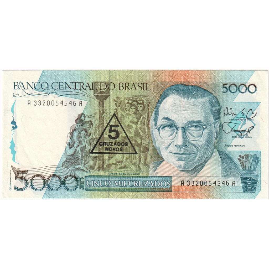 Brasil, 5 Cruzados Novos on 5000 Cruzados, UNC(65-70)