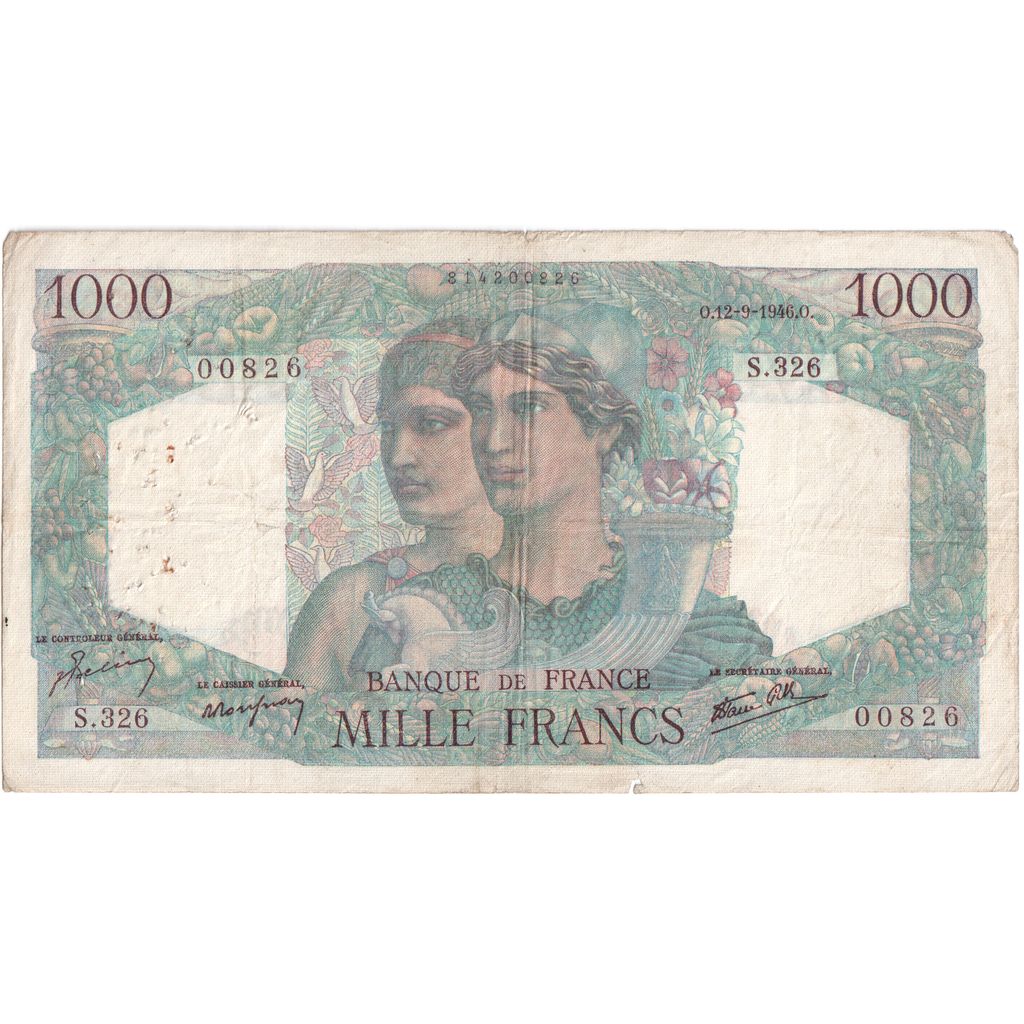 França, 1000 Francs, Minerve et Hercule, 1946-09-12, S.326, VF(30-35)