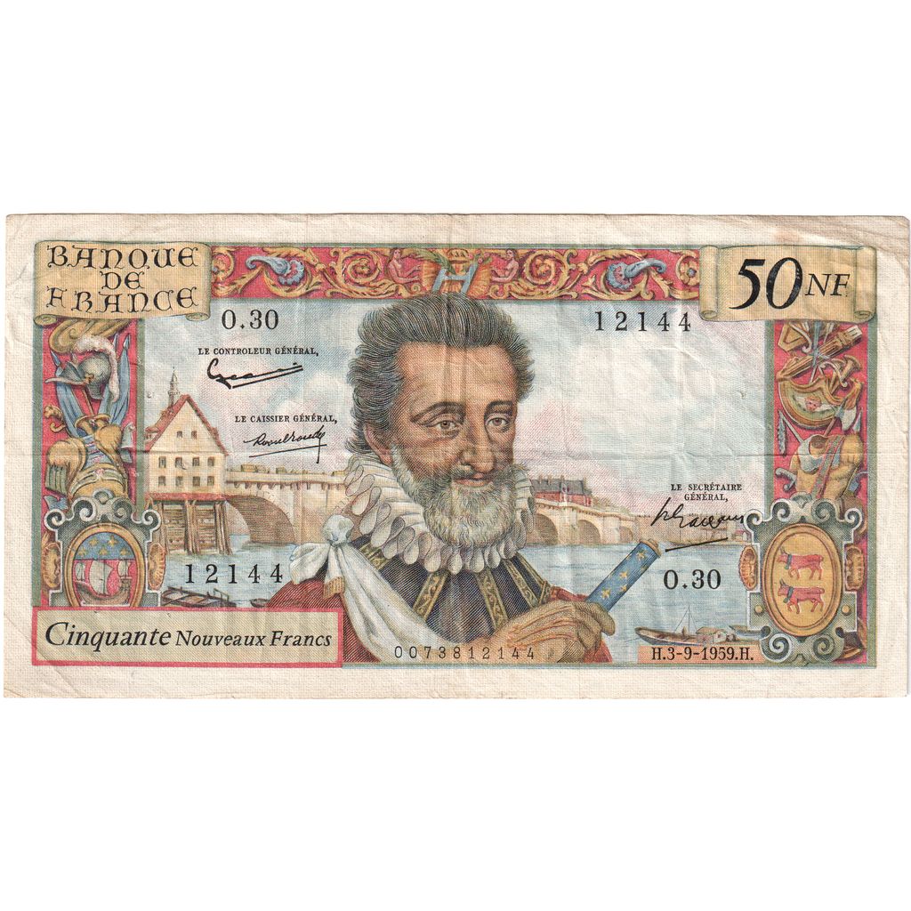 France, 50 Nouveaux Francs, Henri IV, 1959-09-03, O.30, TB+