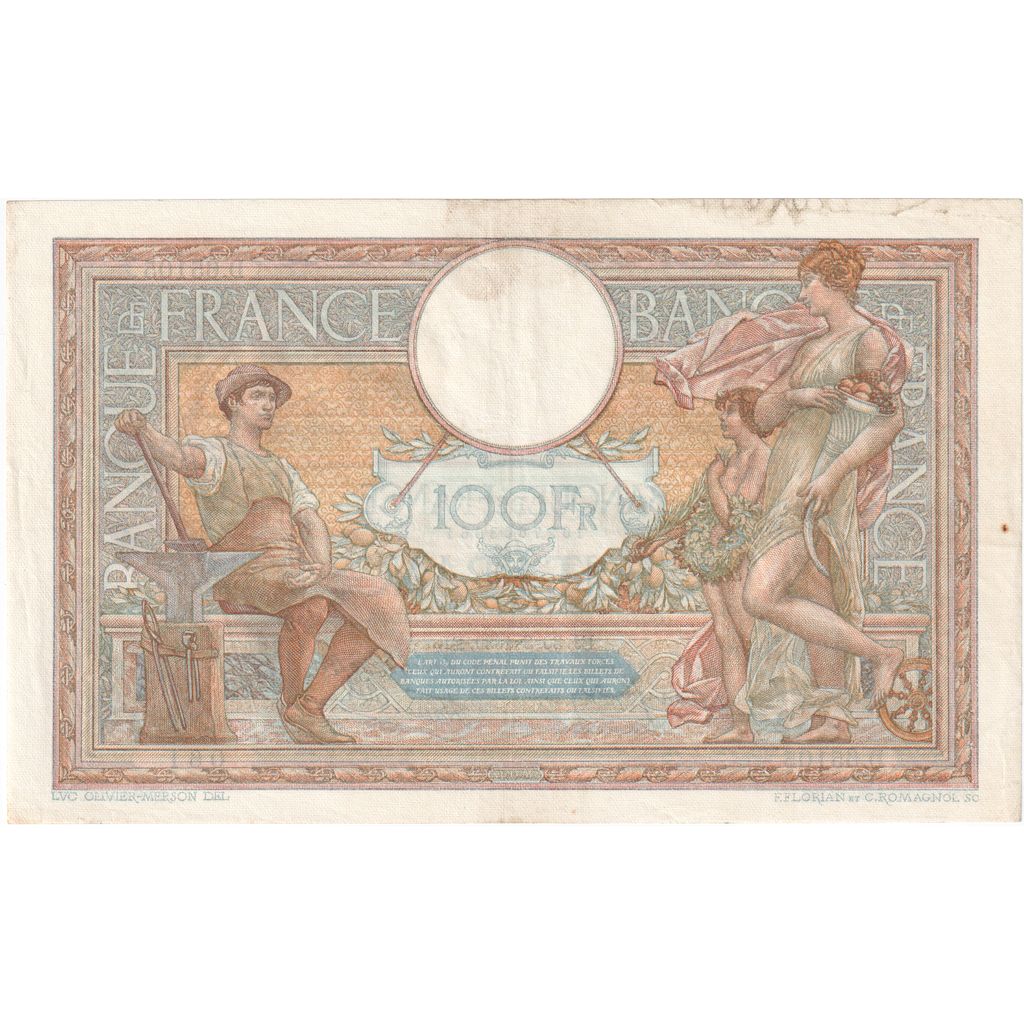 France, 100 Francs, Luc Olivier Merson, 1939-03-30, D.65105, AU(50-53)