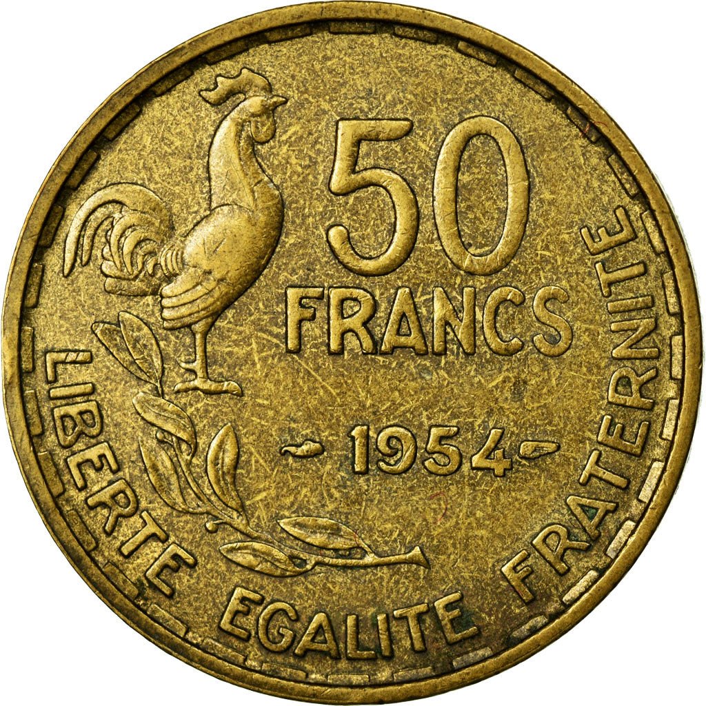 Coin, France, Guiraud, 50 Francs, 1954, Paris, EF(40-45), Aluminum-Bronze