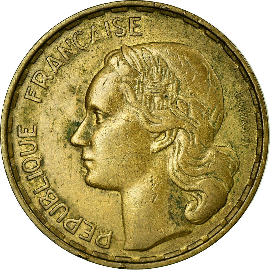 Moneda, Francia, Guiraud, 50 Francs, 1958, Paris, MBC, Aluminio - bronce