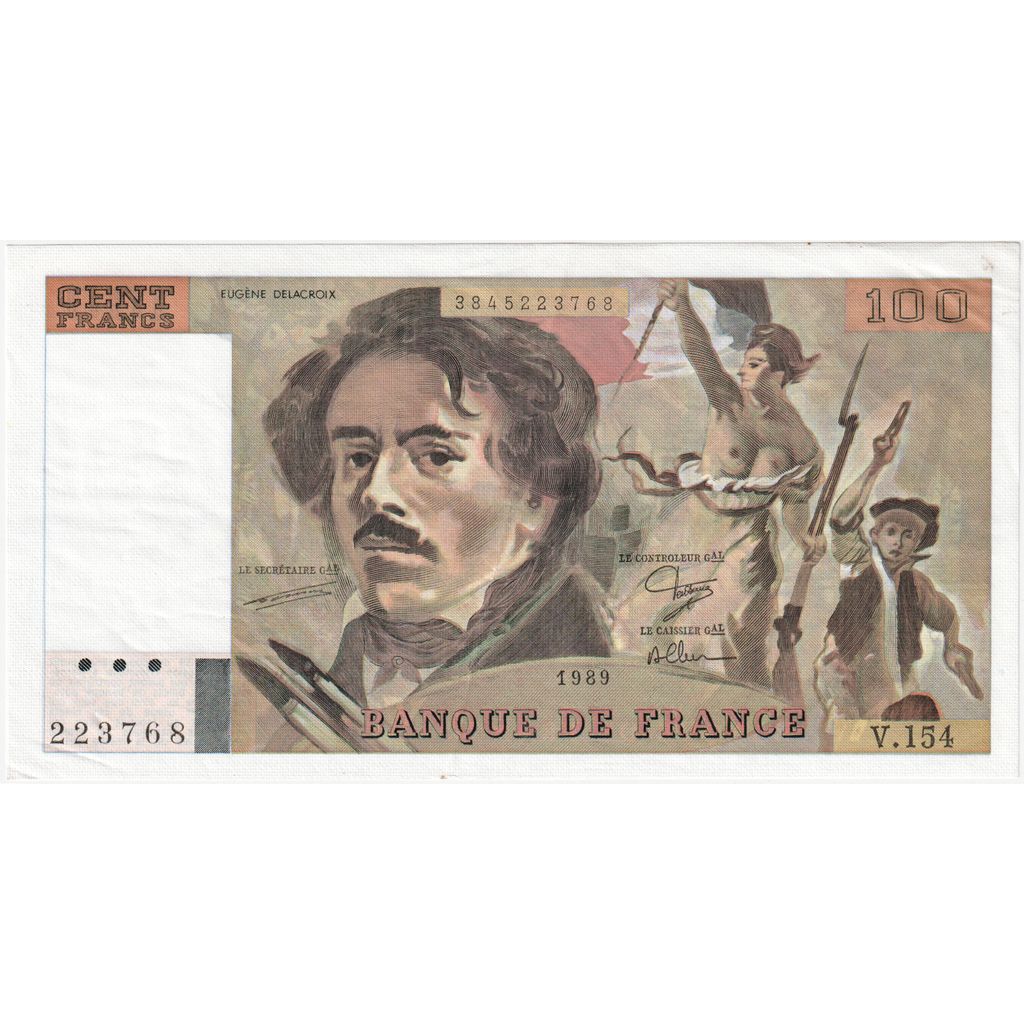 França, 100 Francs, Delacroix, V.154, AU(50-53)
