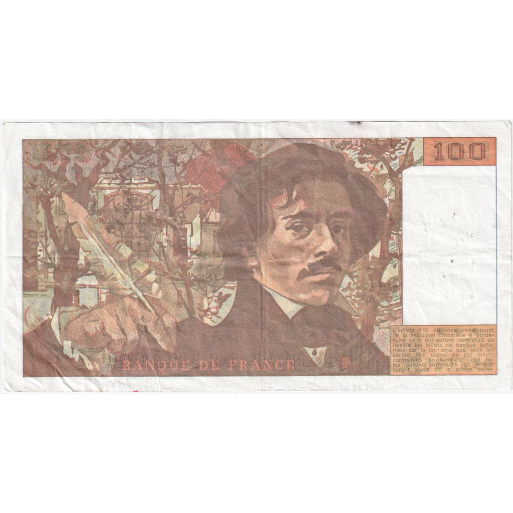 France, 100 Francs, Delacroix, N.221, EF(40-45)