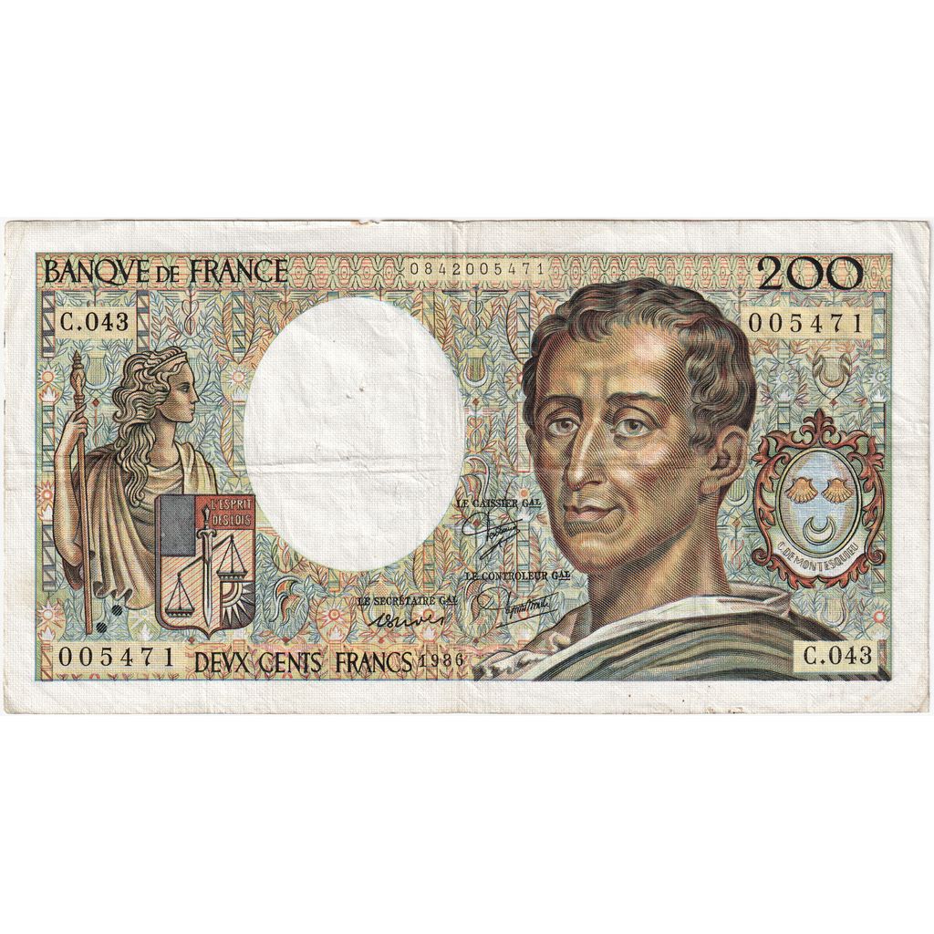 France, 200 Francs, Montesquieu, C.043, EF(40-45)