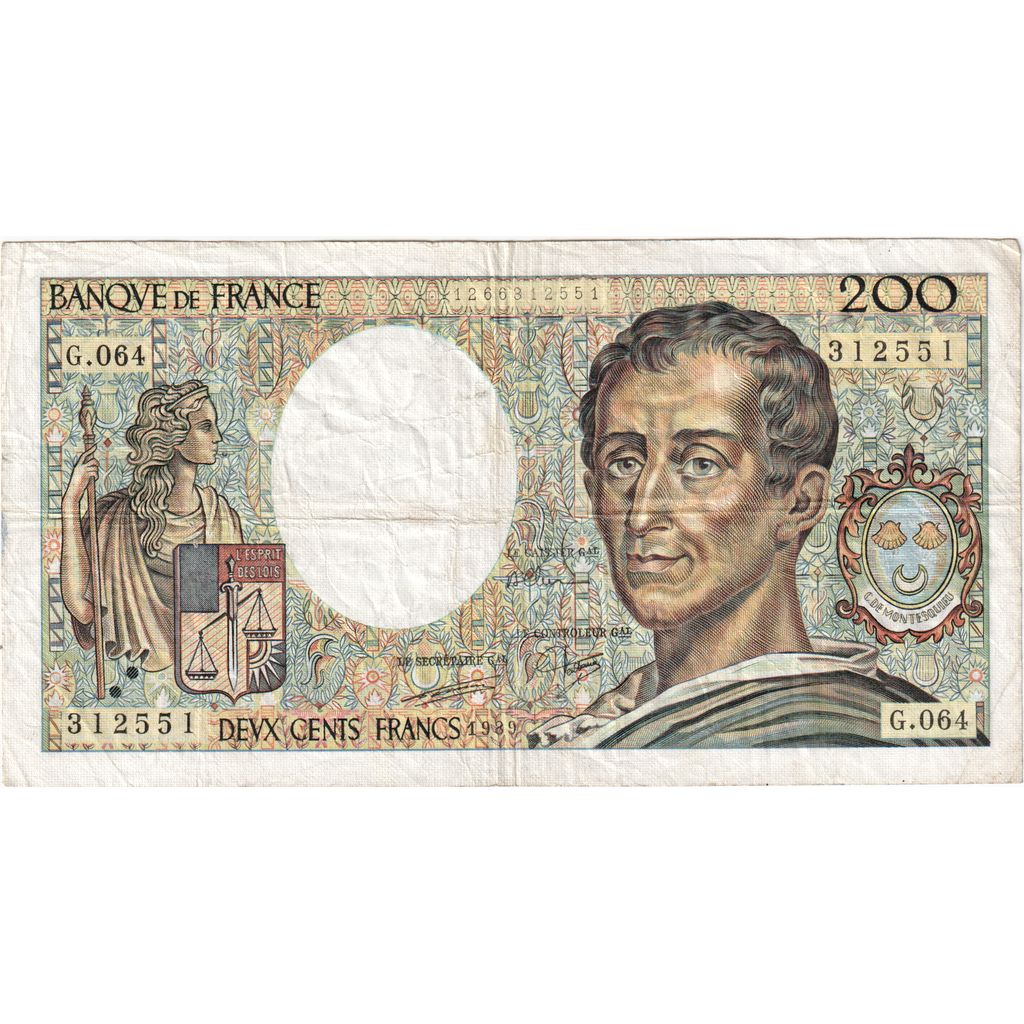 Francja, 200 Francs, Montesquieu, G.064, VF(30-35)