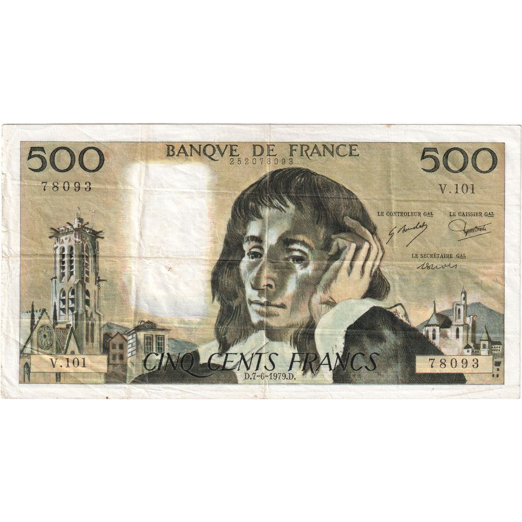 Francia, 500 Francs, Pascal, 1979-06-07, V.101, MB+