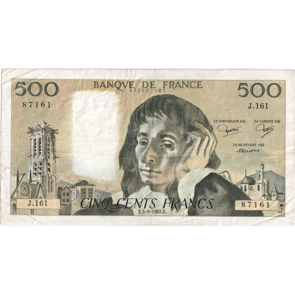 France, 500 Francs, Pascal, 1982-08-05, J.161, TB+