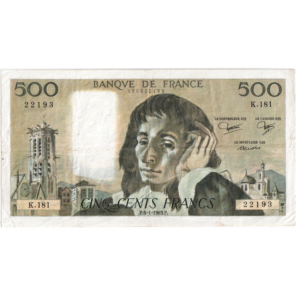 France, 500 Francs, Pascal, 1983-01-06, K.181, TTB