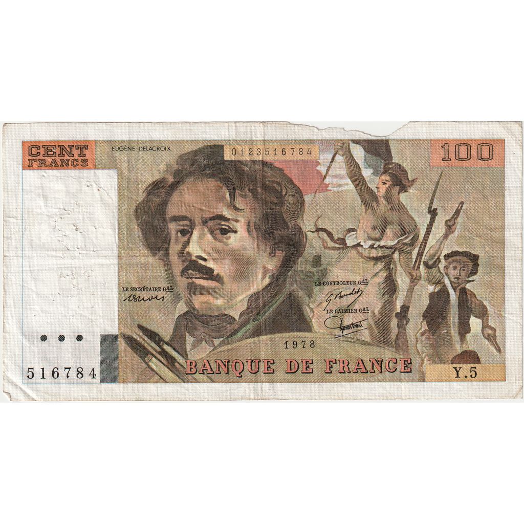 Francja, 100 Francs, Delacroix, 1978, Y.5, VF(20-25)