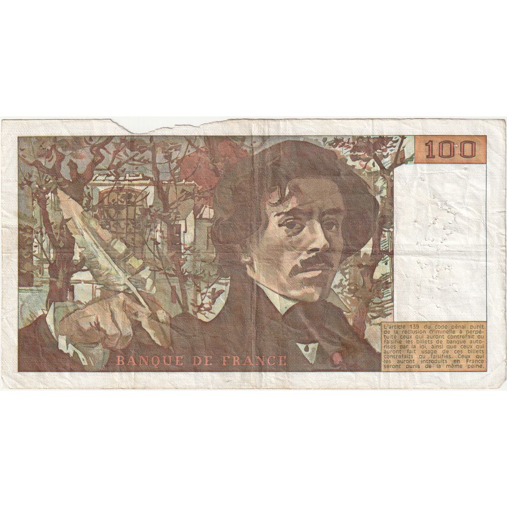 Francja, 100 Francs, Delacroix, 1978, Y.5, VF(20-25)
