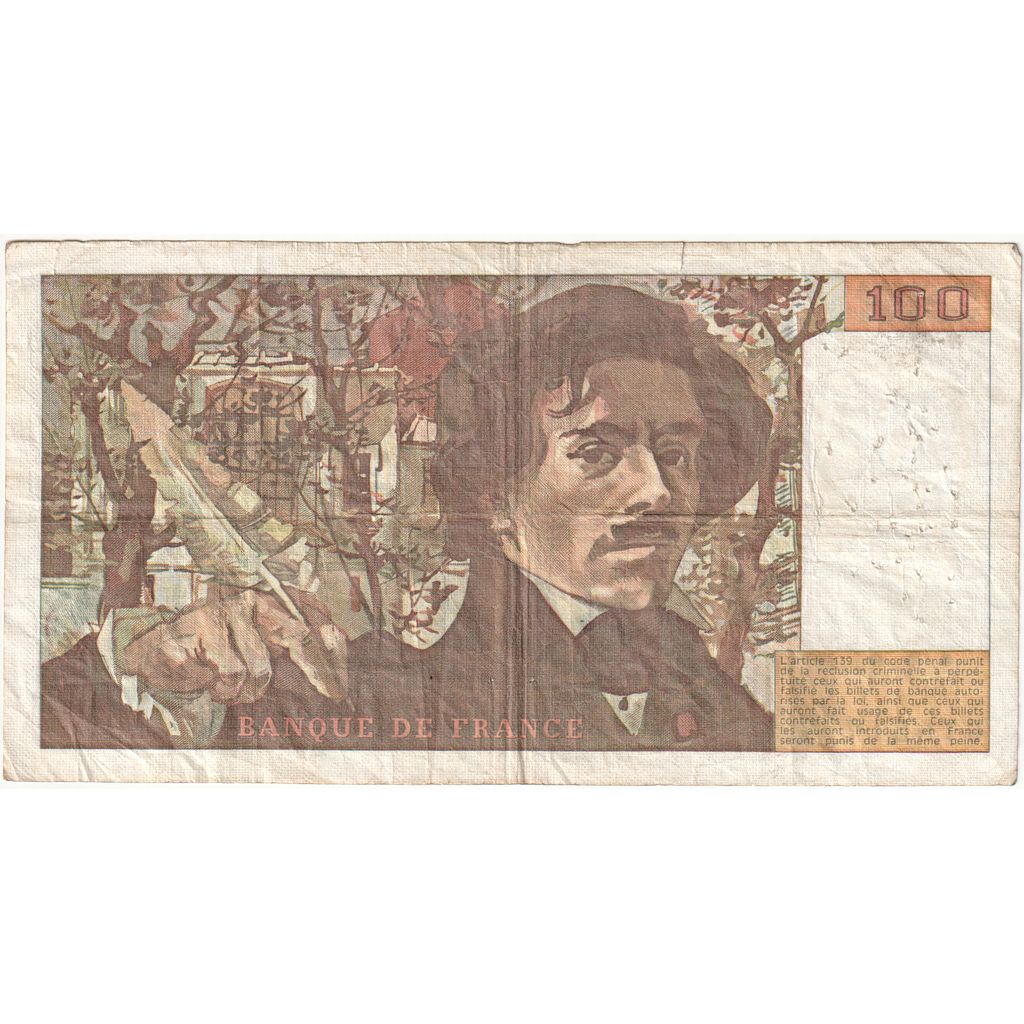 França, 100 Francs, Delacroix, 1979, P.19, VF(20-25)