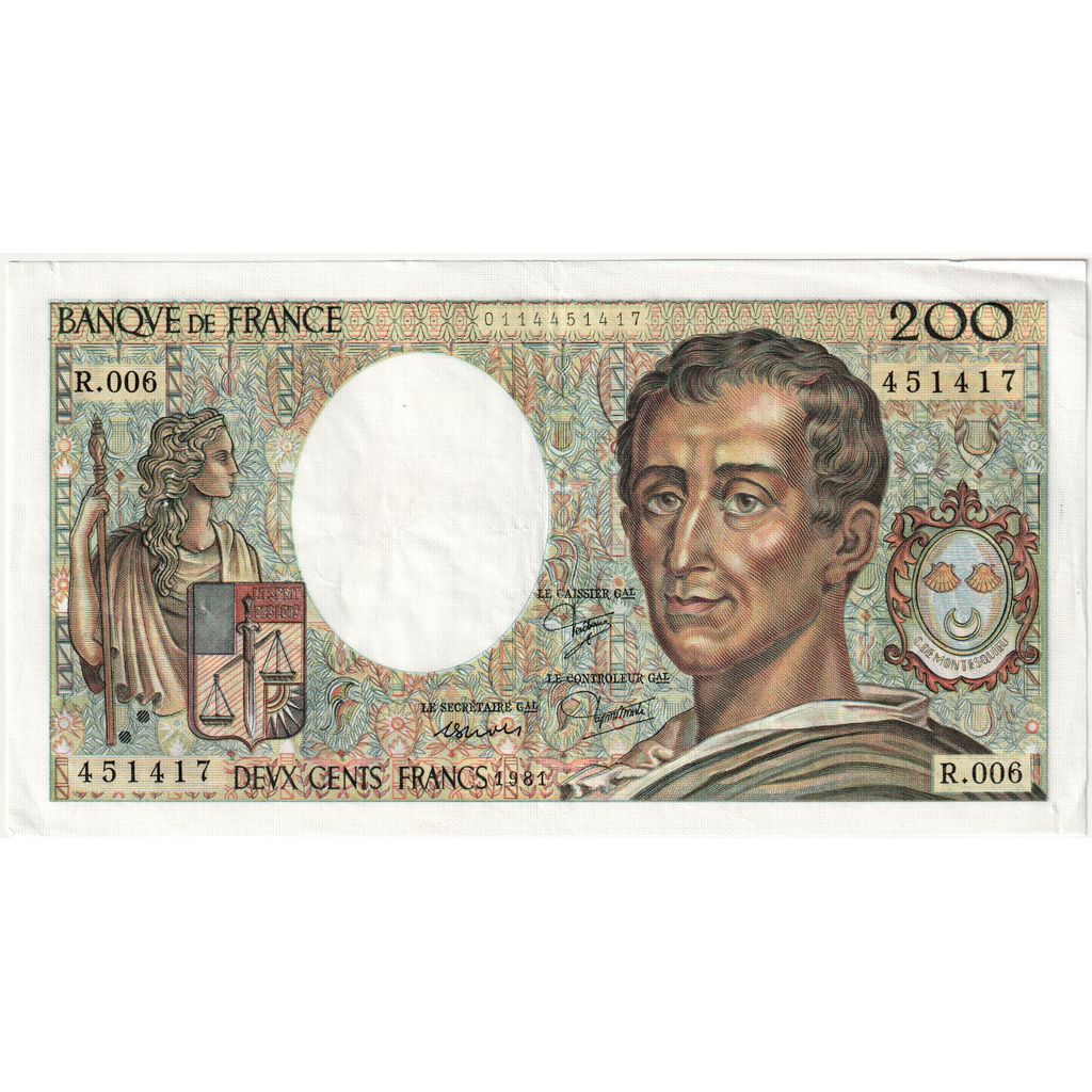 Francja, 200 Francs, Montesquieu, 1981, R.006, AU(50-53)