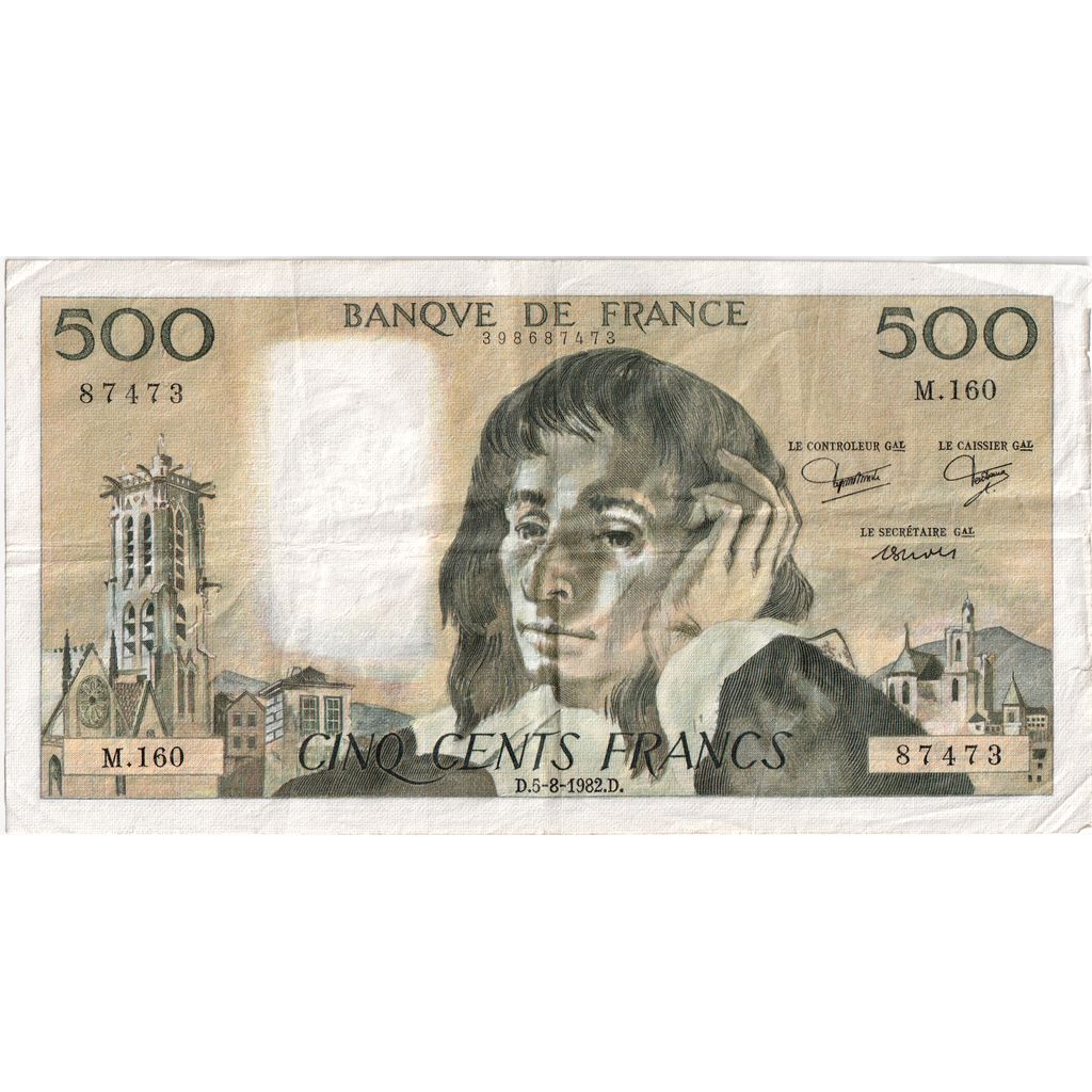 Frankreich, 500 Francs, Pascal, 1982-08-05, M.160, S+