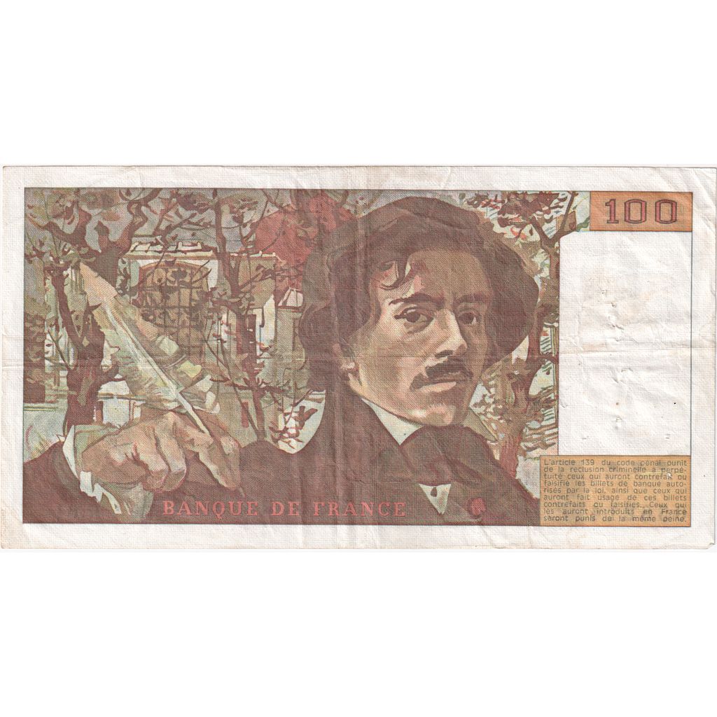 France, 100 Francs, Delacroix, Undated (1982), R.61, TB+