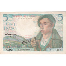 France, 5 Francs, Berger, 1943-11-25, C.92, TTB+